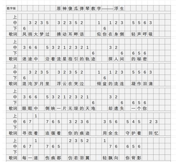 原神浮生琴谱一览